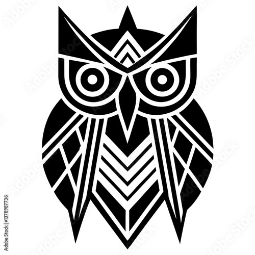 Geometric owl illustration with simple black and white design for modern decor.