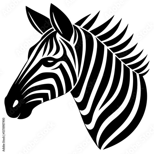 Zebra Head Illustration in Black and White with Striped Pattern Design