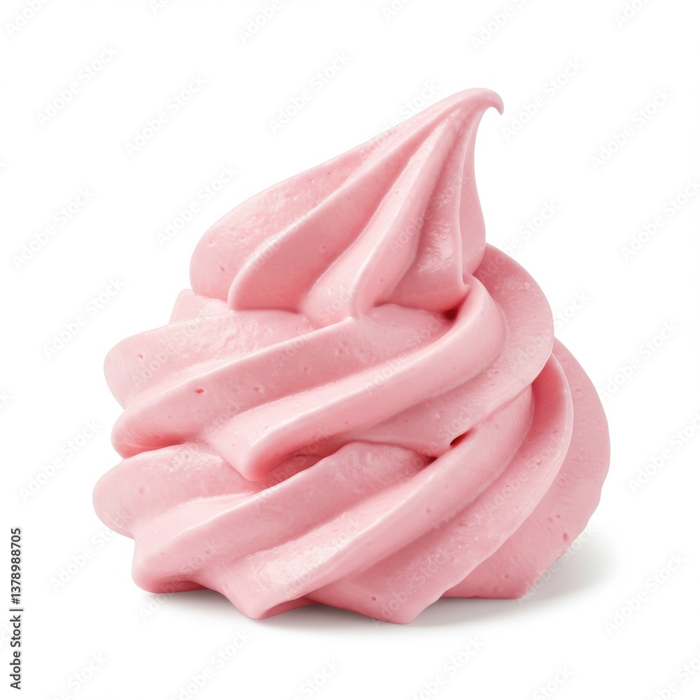 A close up of a swirl of pink frozen yogurt on a white background in studio lighting shot well A close up of a swirl of pink frozen yogurt on a white background in studio lighting shot well