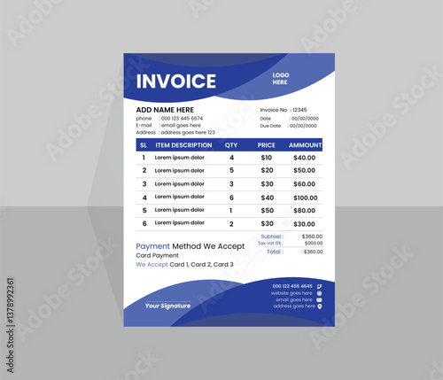 Creative invoice design and modern marketing invoice template design