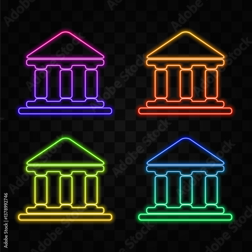 bank building icon in flat style. neon style. Government architecture vector illustration on white background. museum exterior business concept.
