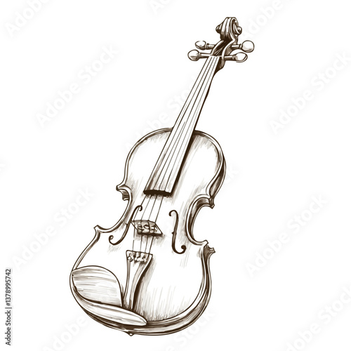 Bow Violin minimalist flat illustration, featuring a clean design isolated on a white background.

