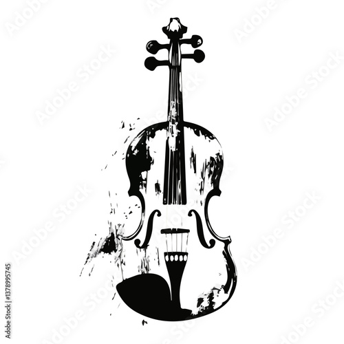Bow Violin minimalist flat illustration, featuring a clean design isolated on a white background.

