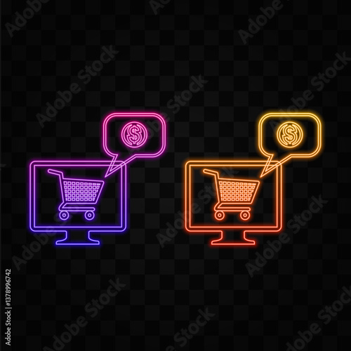 money loan stand icon. neon style. dollar symbol. outline money loan cart vector icon for web design isolated