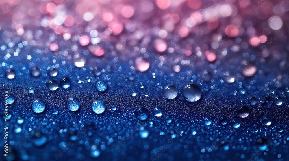 Abstract blue background with water drops and bokeh effect