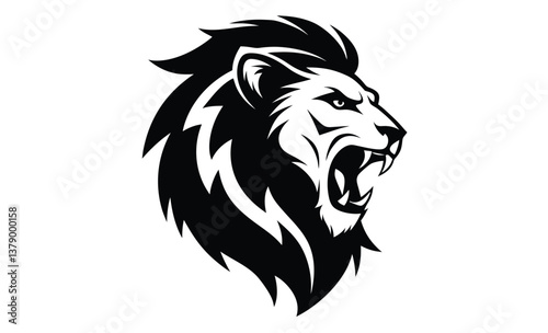 Roaring lion vector icon silhouette, roaring lion vector art, jumping silhouette roaring lion vector icon isolated on white background