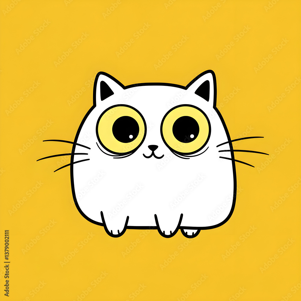 Obraz premium Cute Cartoon Cat Sticker with Solid Background – Comic Style - Generated by AI.