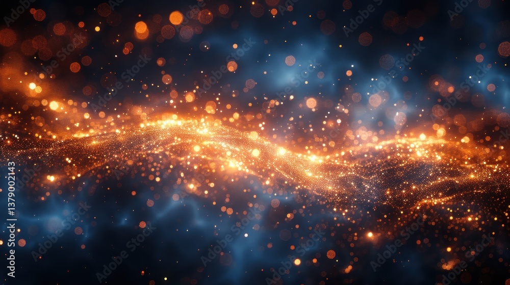 Abstract fiery waves of particles in dark background with bokeh Abstract fiery waves of particles in dark background with bokeh
