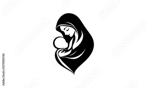 vector silhouette of mother and baby