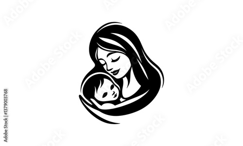 Vector symbol of mother and child. Symbolizes maternal love.
