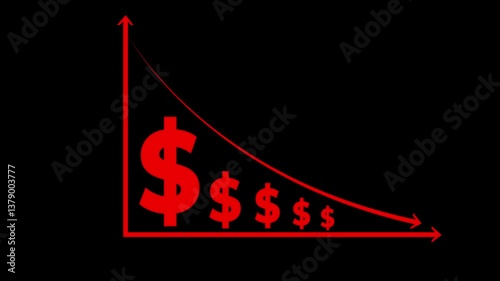 Cost reduction concept. Cost wording on decrease money with down arrow. Cost Management, Economy recession, low budget, Effective business, Expense reduce on transparent background.