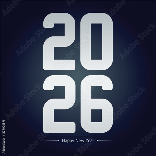 Happy new year 2026 design with colorful truncated number illustrations.