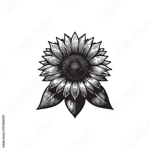 Simple Wild Sunflower Petal Front View Vector Icon – Vintage Logo & Retro Illustration