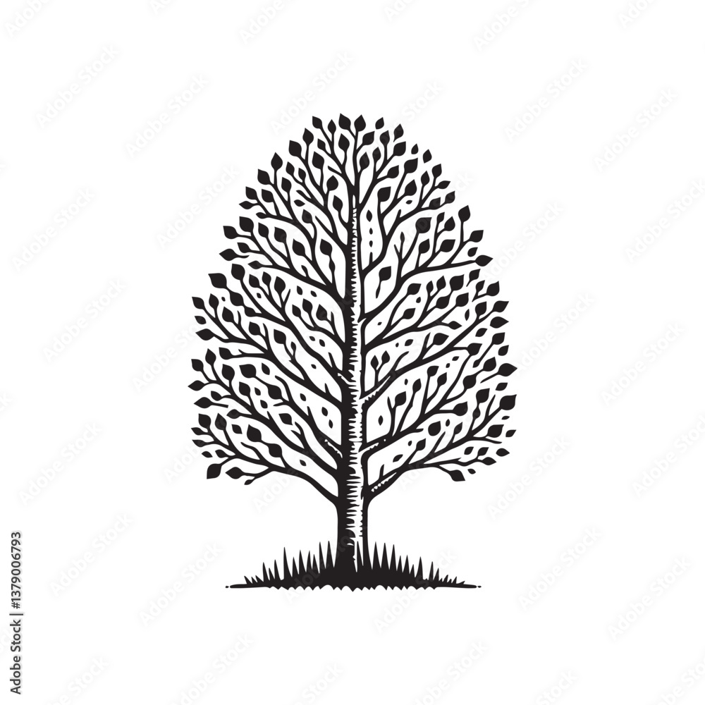 Naklejka premium Simple Aspen Tree Front View Vector Icon – Vintage Logo & Retro Illustration