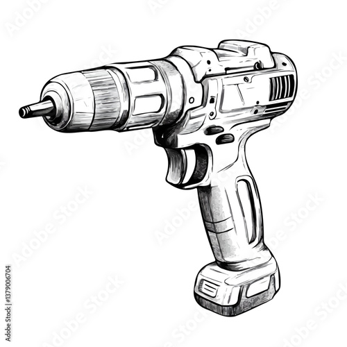 Electric drill minimalist flat illustration, featuring a clean design isolated on a white background.


