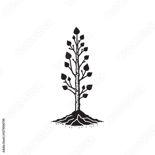 Aspen Tree Growing Vector Icon – Vintage Logo & Rustic Illustration