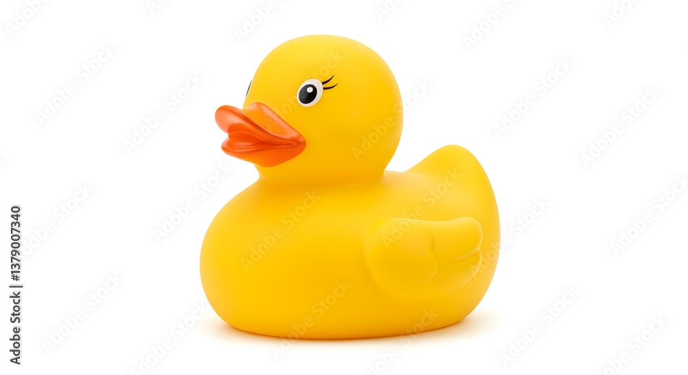 A classic yellow rubber duck with an orange beak, wide eyes, and playful eyelashes sits against a bright, clean white backdrop. A classic yellow rubber duck with an orange beak, wide eyes, and playful eyelashes sits against a bright, clean white backdrop.