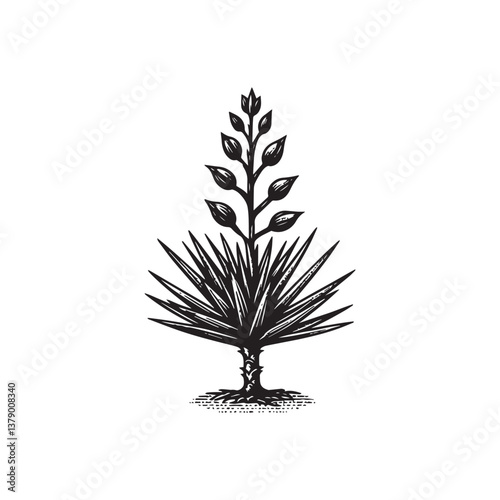 Simple Yucca Flower Front View Vector Icon – Vintage Logo & Retro Illustration