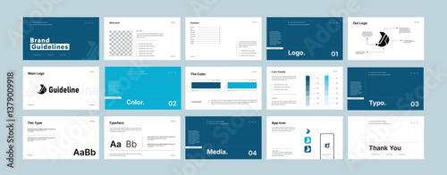 Brand Identity Guidelines Document layout Template Design. Professional Editable Brand Book Template for Business and Marketing, Brand manual presentation. Brand strategy design. Logo guideline book