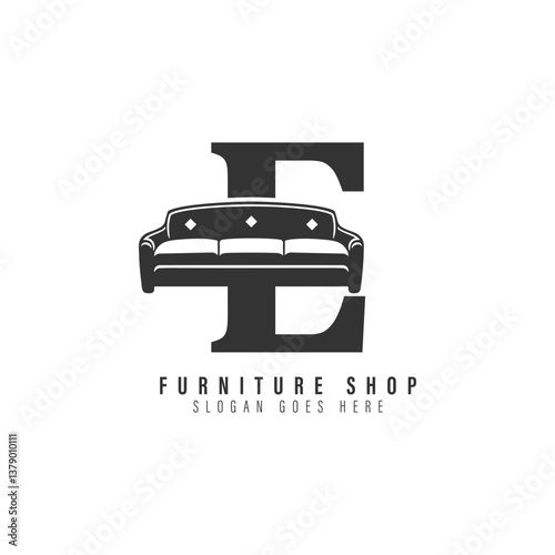Letter E Sofa Logo Design. Alphabet E Furniture icon