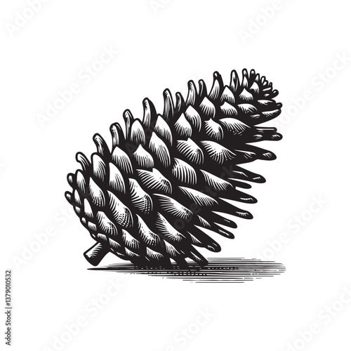 Simple Bristlecone Pine Seed Vector Icon – Vintage Logo & Retro Illustration