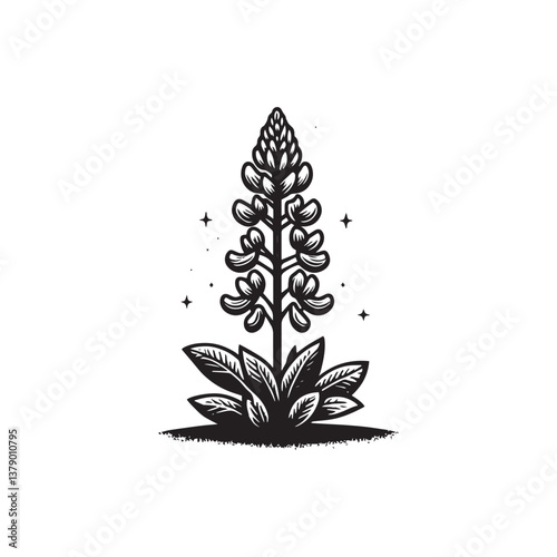 Simple Bluebonnet Flower Front View Vector Icon – Vintage Logo & Retro Illustration