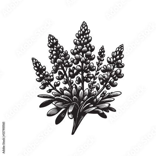Simple Bluebonnet Bouquet Front View Vector Icon – Vintage Logo & Retro Illustration