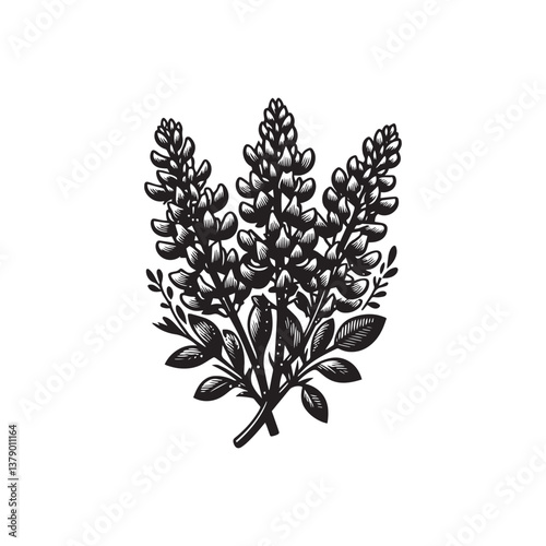 Simple Bluebonnet Bouquet Front View Vector Icon – Vintage Logo & Retro Illustration