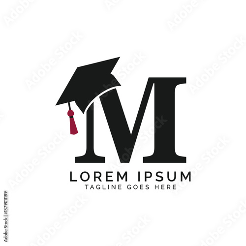 Letter M with Graduation Cap Logo. Alphabet M Education Hat icon
