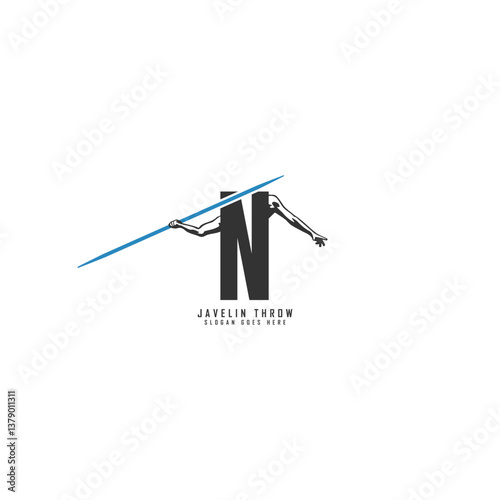 Letter N Athlete logo. Alphabet N Javelin Thrower Design Icon