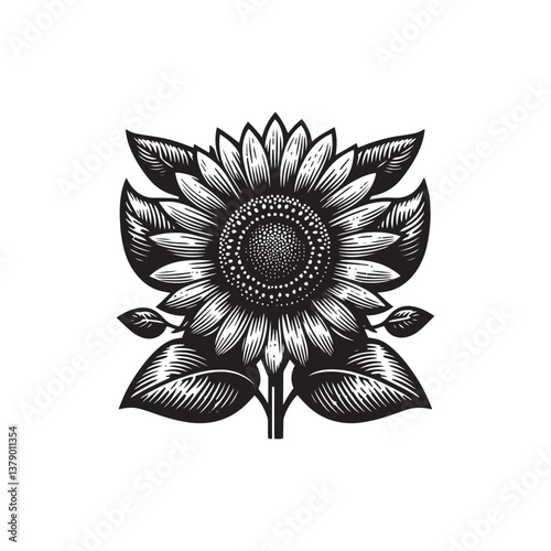 Simple Wild Sunflower Petal Front View Vector Icon – Vintage Logo & Retro Illustration