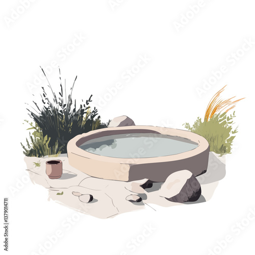 Hot spring minimalist flat illustration, featuring a clean design isolated on a white background.


