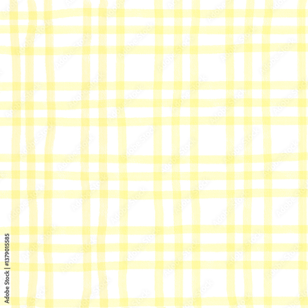 Yellow Plaid Gingham Hand Drawn Background Pattern Overlay
