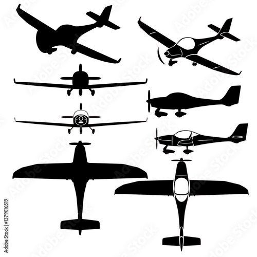 Small private airplane vector set for laser cut