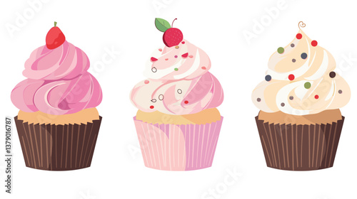 Assorted cupcakes with colorful frosting and toppings