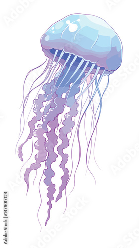 Colorful jellyfish with flowing tentacles in pastel tones