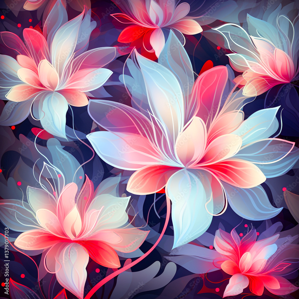 Fototapeta premium Vibrant Abstract Floral Pattern in Symmetrical Design