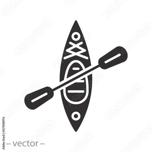 kayak, rowing sports, canoe with paddle icon, extreme active life, flat vector illustration