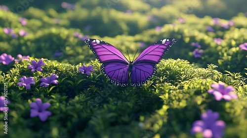 Close-up of a purple butterfly resting on flowers in nature image
