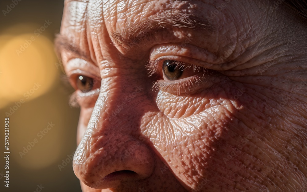 Obraz premium Close-up on aging skin, revealing wrinkles and texture. Emphasizing the beauty of experience and the natural progression of time.