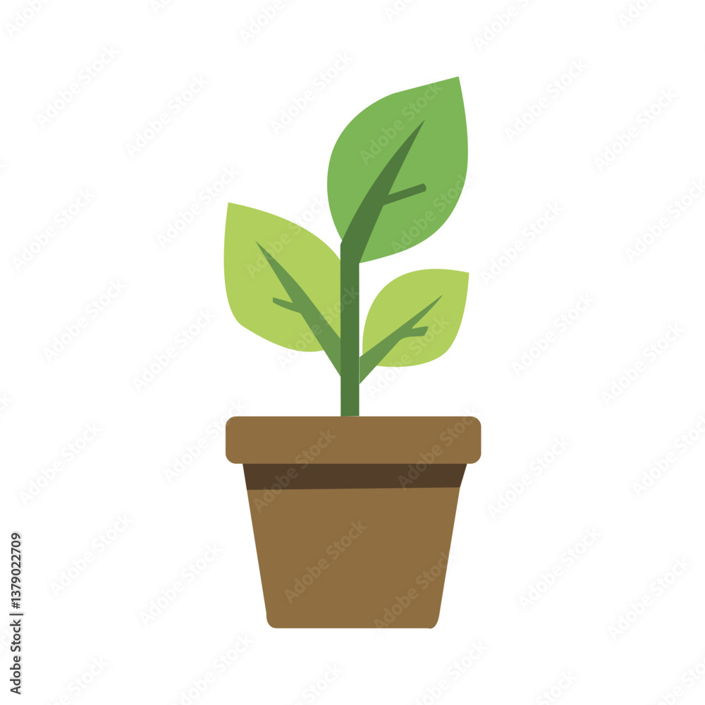 Minimalist Green Sapling Illustration – Flat Vector with Clean Lines and Organic Growth Concept Minimalist Green Sapling Illustration – Flat Vector with Clean Lines and Organic Growth Concept
