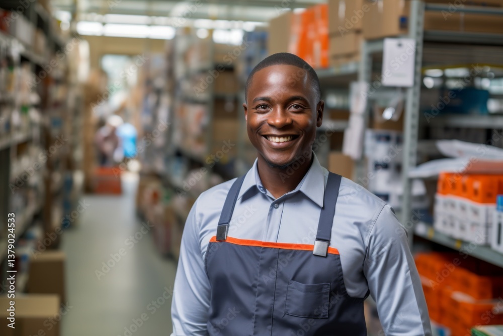 Portrait of happy salesman standing at hardware store Portrait of happy salesman standing at hardware store
