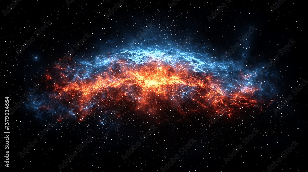 Obraz premium Fiery Blue Nebula Cosmic Space Background