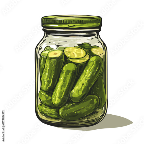 Pickle jar minimalist flat illustration, featuring a clean design isolated on a white background.

