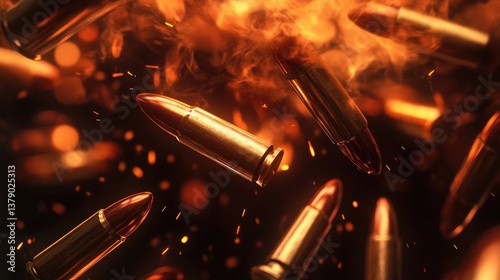. An abstract representation of bullet symbols swirling in motion, conveying energy and impact