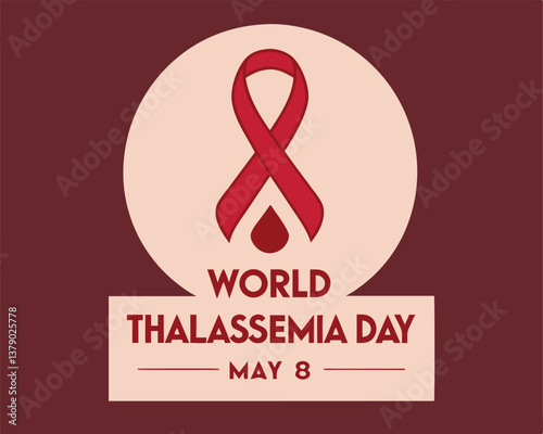 World Thalassemia Day Awareness Ribbon in Decorative Frame on Maroon Background