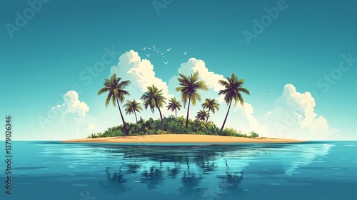Tropical island with palm trees, idyllic and serene, representing a paradise destination