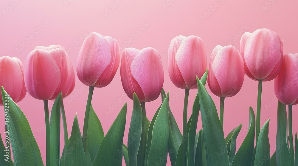 Fototapeta premium Beautiful Pink Tulips in Springtime Garden, Floral Elegance