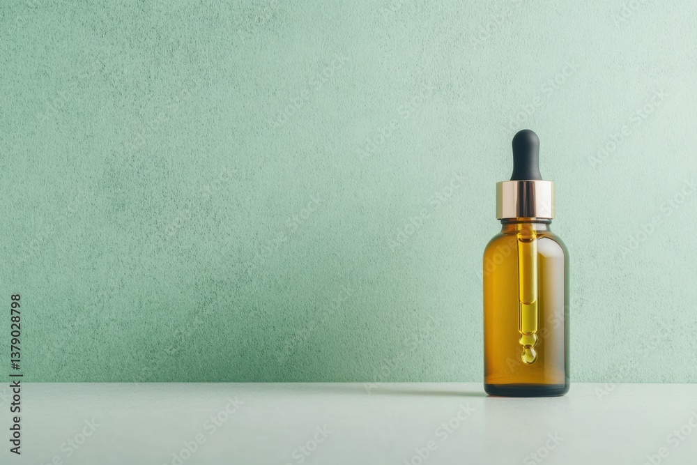 Serum bottle placed on simple background highlighting natural skincare product Serum bottle placed on simple background highlighting natural skincare product