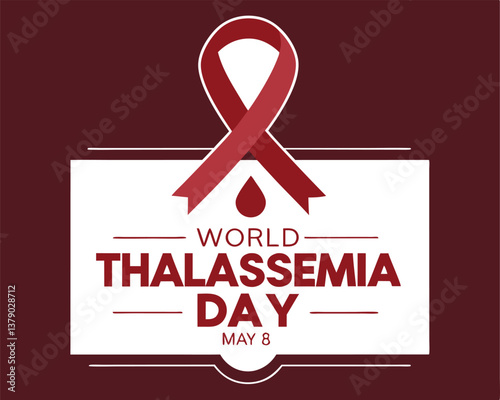 World Thalassemia Day Awareness Ribbon in Decorative Frame on Maroon Background